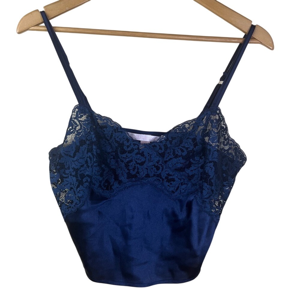 Victoria Secret Lace Bralette Cropped Camisole NWOT Dark Blue Size Small